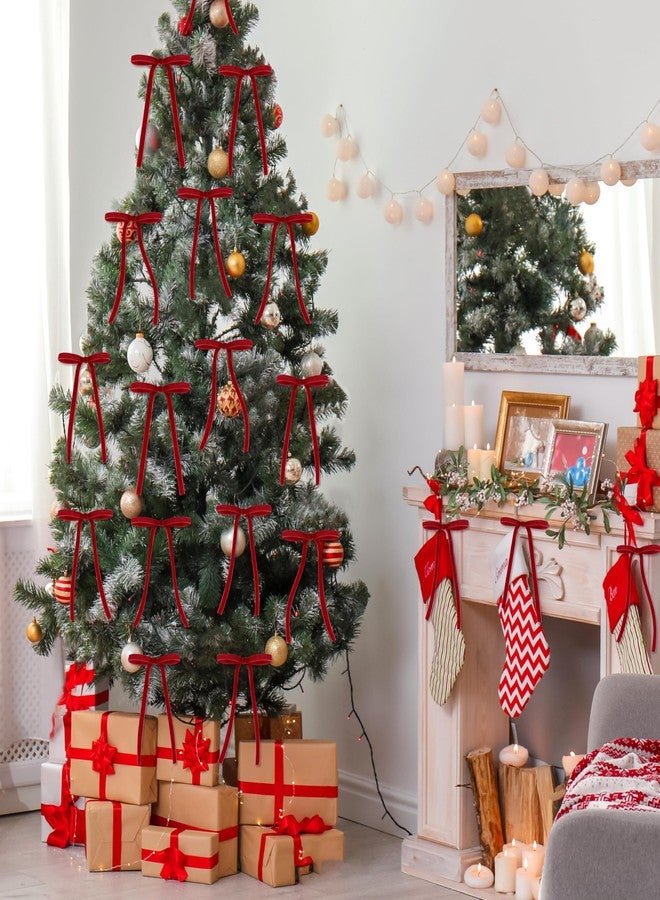 Fayoo 30 Pcs Velvet Christmas Wreath Bow, Satin Bows with Twist Tie, 5 x 7 Inch Rustic Crafts Gift Bows Vintage Velvet Ribbon Bows for Tree Wreath Garland Home Indoor Outdoor Decor (Red) - Image 4